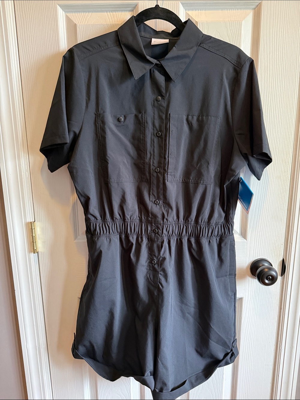 Columbia Black  Short-Sleeve Button Romper